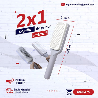 Cepillo Retráctil 2x1 – Peina sin Tirones y se Limpia Solo
