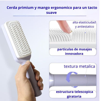 Cepillo Retráctil 2x1 – Peina sin Tirones y se Limpia Solo