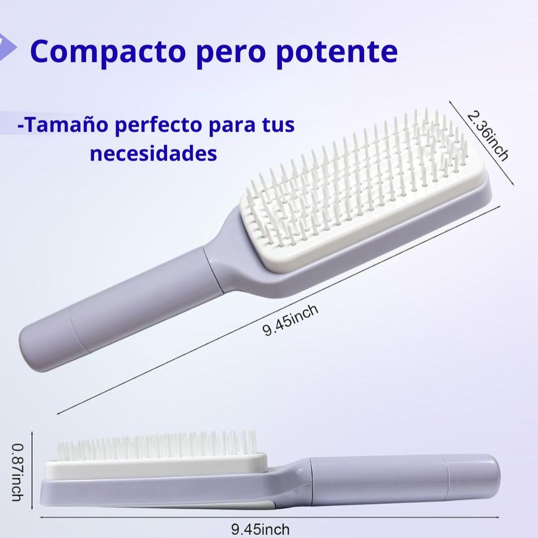 Cepillo Retráctil 2x1 – Peina sin Tirones y se Limpia Solo